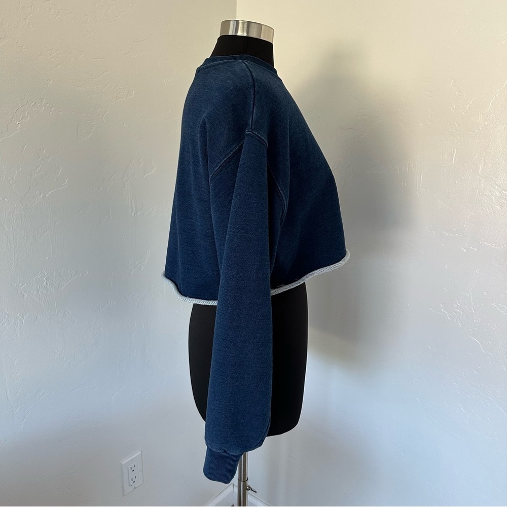 GOOD AMERICAN JEANIUS CROPPED Indigo Blue Terry Sweatshirt Size XS - Picture 5 of 13